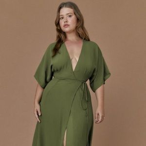 Reformation Karen Wrap Midi dress - moss green. New with tags, never worn.